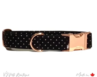 Black w/ Rose Gold Swiss Dots Unisex Dog Collar | Polka Dot | Summer | Cute Dog Collar | Dog Lover | 5/8"-1.5"