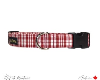 Red & White Plaid Dog Collar | Collier Chien  | Puppy Dog Collar | 5/8"-1"