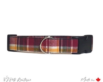 Plaid Flannel Unisex Fall Dog Collar | Collier Chien | Red, Orange Yellow | Autumn Collar | 5/8"-1" | Free CAN Shipping
