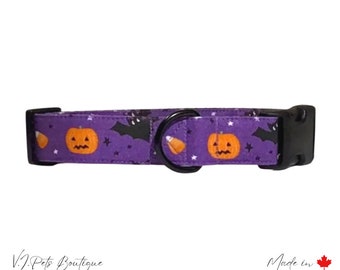 Purple w/ Orange Pumpkins & Black Bats Halloween Dog Collar | Fall Autumn | Puppy Collar