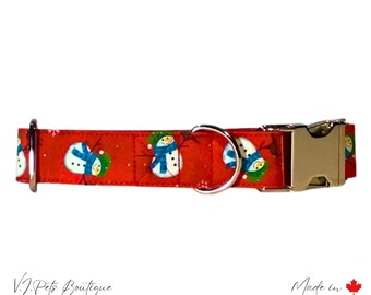 Snowman Dog Collar | Winter Dog Collar | Snow Dog Collar | Christmas Dog Collar | Gift for Dog Owner | Silver or Plastic Buckle | 3/4"-1"