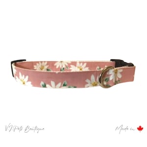 Pink w/ White Daisy Flowers Female Dog Collar | Floral Collar | Collier Chien | Free CAN Shipping | 5/8"-1"