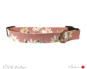 Pink w/ White Daisy Flowers Female Dog Collar | Floral Collar | Collier Chien | Free CAN Shipping | 5/8"-1"