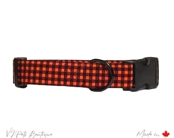 Orange & Black Gingham Check Fall Dog Collar | Plaid | Halloween | Cute Dog Collar | Puppy Dog Collar | Handmade | Checkered Dog Collar