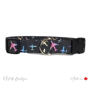 Rainbow Watercolor Airplanes Dog Collar | Tie Dye | Black Blue Pink Yellow | Collier Chien | 5/8&quot;-1&quot;