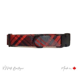 Red, Black & Gray Flannel Dog Collar | Collier Chien Chienne | Fall Autumn Autumne | 5/8"-1"