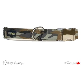 Army Camo Dog Collar | Green Brown Black | Camouflage | Collier Chien | 5/8"-1" | Free CND Shipping