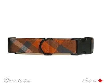 Orange, Charcoal Gray & White Flannel Dog Collar | Collier Chien Chienne | Fall Winter Autumn Autumne