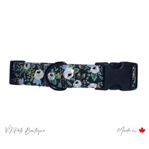 Primavera Rosa Dog Female Collar | Floral Flowers Fleurs | Rifle Paper Co | Black  Blue  White & Green | Collier Chien