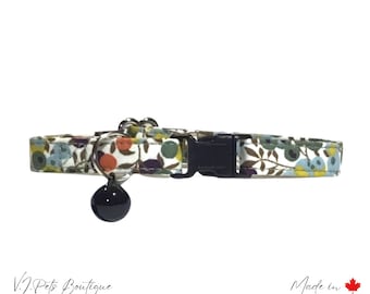 Berry Fields Female Cat Collar | White/ Blue, Green & Orange | Liberty of London | Kitten | Bell Included | FREE CAN SHIPPING