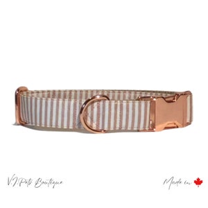 White w/ Rose Gold Metallic Stripes Dog Collar | Female Dog Collar | Cute Dog Collar | 5/8&quot;-1.5&quot; | FREE CAN SHIPPING