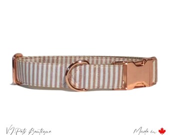 Collier pour chien blanc à rayures métallisées or rose | Collier pour chien femelle | Collier pour chien mignon | 5/8&quot;-1,5&quot; | LIVRAISON GRATUITE