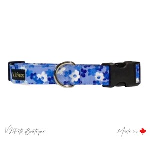 Navy, Light Blue & White Daisy Dog Collar | Collier Chien | Flowers Floral Fleurs | Matching Leash | Laisse du Chien | 5/8&quot;-1&quot;