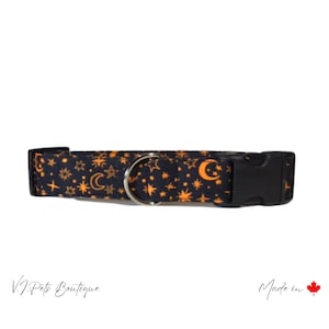 Negro con Lunas Naranjas y Collar de Perro Estrellas / Celestial / Lune Etoiles / Collier Chien Chienne