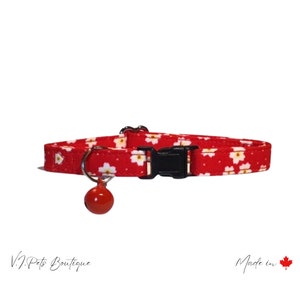 Red w/ White Daisy Flowers Cat Collar | Red & White | Floral | Kitten | Daisy Flower | Bell Included | FREE CAN SHIPPING