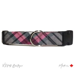 Flannel Female Dog Collar | Grey, Black, Pink | Fall Winter | Collier Chien | Matching Leash | Free CAN Shipping | 5/8&quot;-1&quot;