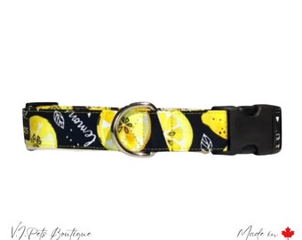 Black w/ Yellow Lemons Dog Collar | Fruits | Summer Collar | Dog Leash | 5/8”-1” | Cute Collar | Puppy Collar | Gift for Dog Owner