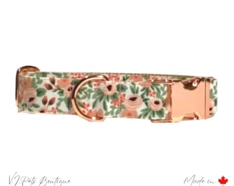 Rifle Paper Co. Garden Party Rosa Dog Collar | Rose Gold | Floral | Flowers | Fleurs | Roses | Female Collar  | 5/8"-1.5”