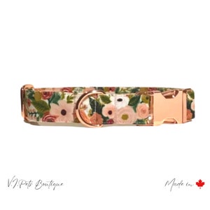Rifle Paper Co. Garden Party Rose Dog Collar | Rose Gold | Floral Print | Flowers | Roses | Female Collar | 5/8”-1.5”