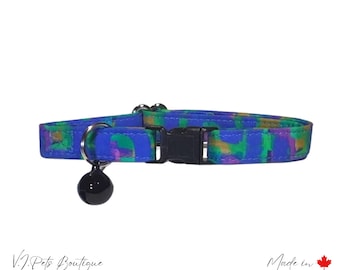Collier abstrait unisexe pour chat | Collier pour chat bleu-vert | Liberté de Londres | Chaton | Tabby | Collier pour chat avec grelot | LIVRAISON GRATUITE