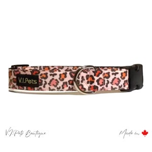 Pink w/Brown Leopard Print Dog Collar | Collier Chienne | 5/8&quot;-1&quot;