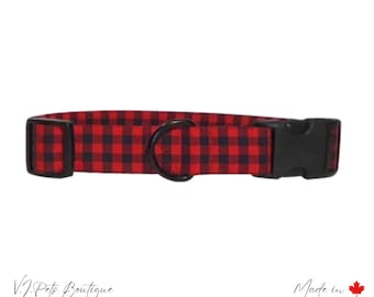 Buffalo Plaid Unisex Dog Collar | Red Black | Fall Winter Collar | Collier Chien | 5/8”-1” | Puppy Collar