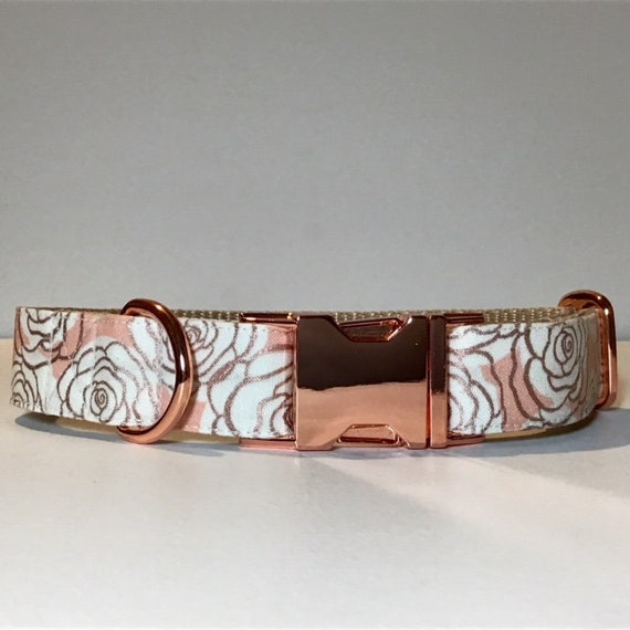 Rose Gold White with Pink & Rose Gold Rose Floral Dog Collar | Etsy