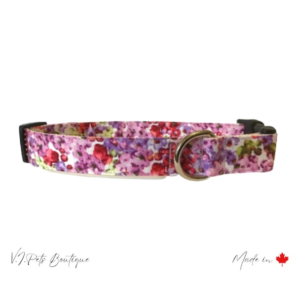 Blossom Florals Purple Pink & White Dog Collar | Floral Flowers Fleurs | Collier Chien | Matching Leash | Laisse du Chien |  3/4"-1"