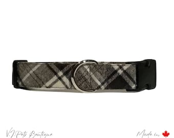 Unisex Flannel Plaid Dog Collar | Black Grey White Yellow | Fall Winter | Collier Chien | Free CAN Shipping | 5/8”-1”