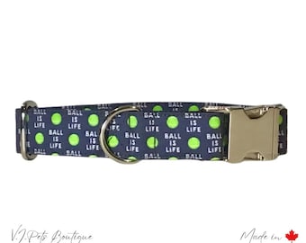 Ball is Life Dog Collar | Tennis Ball Dog Collar | Cute Dog Collar | Puppy Collar | Christmas Gift for Dog Owner | 5/8"-1 | Dog Mom