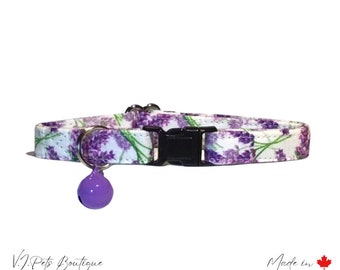 White w/ Purple Lavender Female Cat Collar | FloralCat Collar | Flowers | Tabby | Kitten | Summer | Bell Included | Cute Cat Collar |