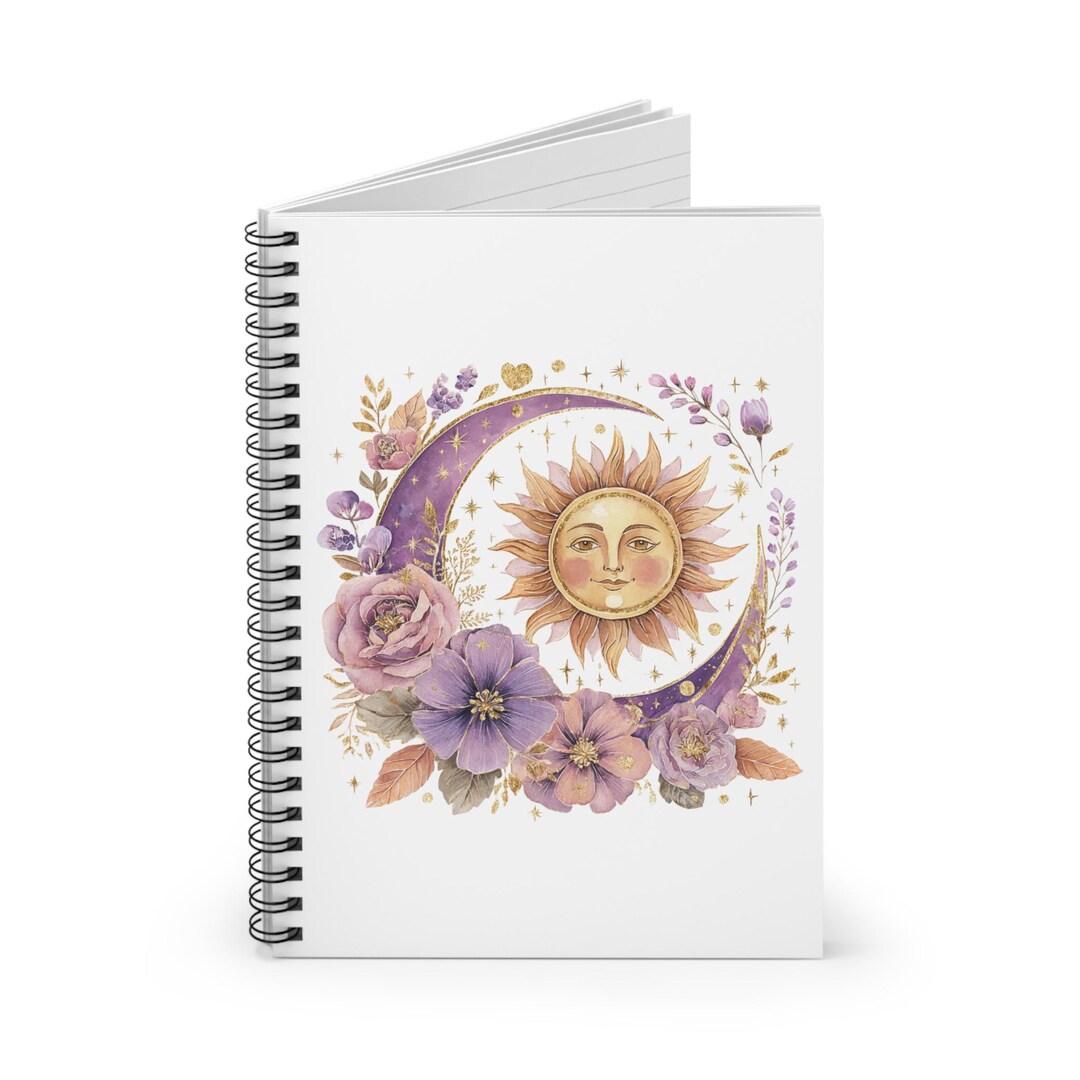 Sun and Moon Floral Mandala Spiral Notebook | Ruled Journal - Etsy