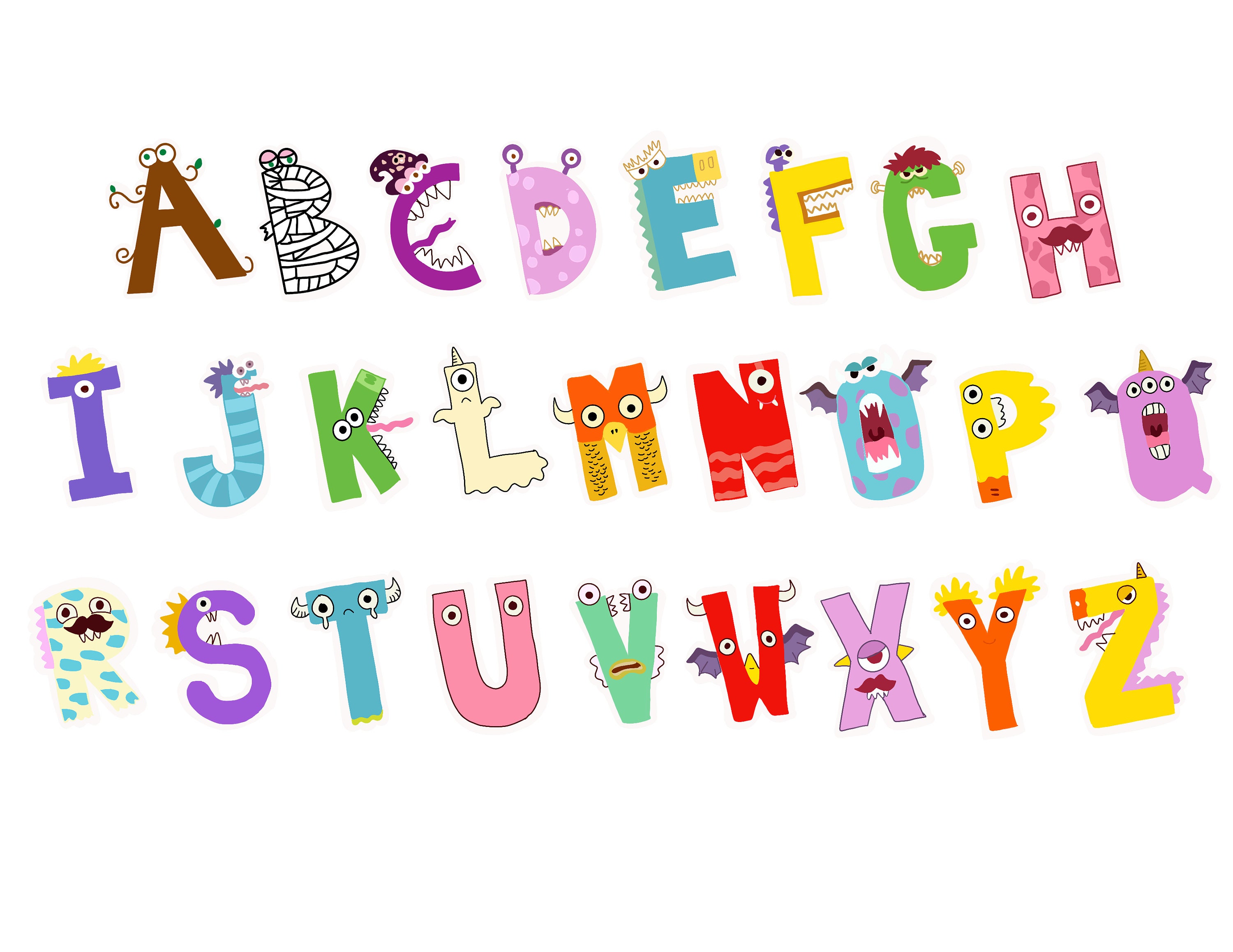 Monster Alphabet Stickers, ABC Stickers, Letter Stickers, Alphabet Seals,  Planner Stickers 