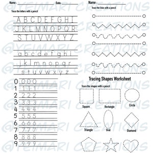 Lavagna da tracciamento / Apprendimento della linea tratteggiata. Tracciare ABC, numeri, forme e linee SVG (apprendimento)