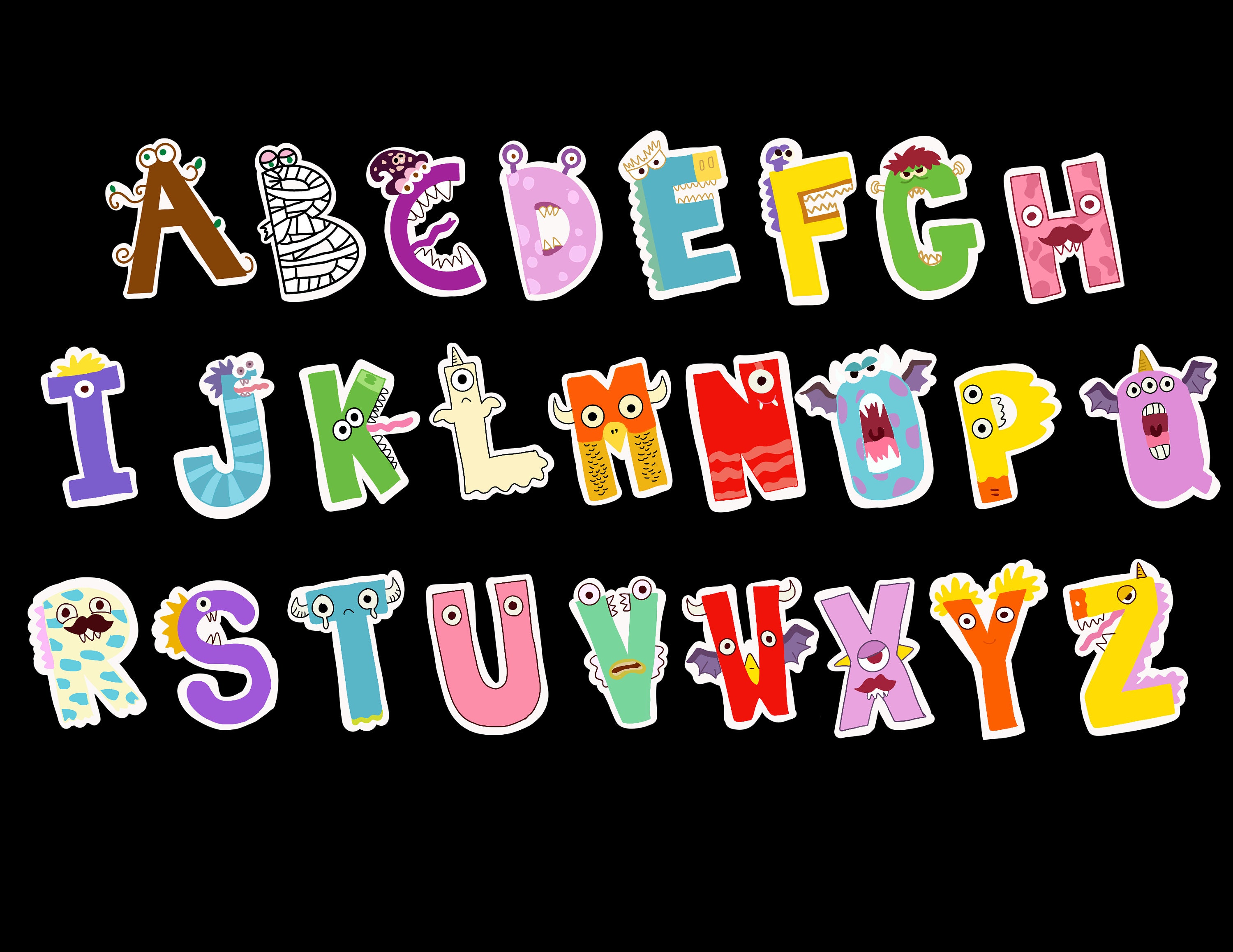 Monster Alphabet png , hand drawn , perfect for making stickers