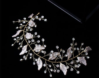 Boho Crystal Leaf- Bridal Hair Accessories, Wedding Hair Vine, Bridal Hairpiece, Bridal Wreath, Tiara