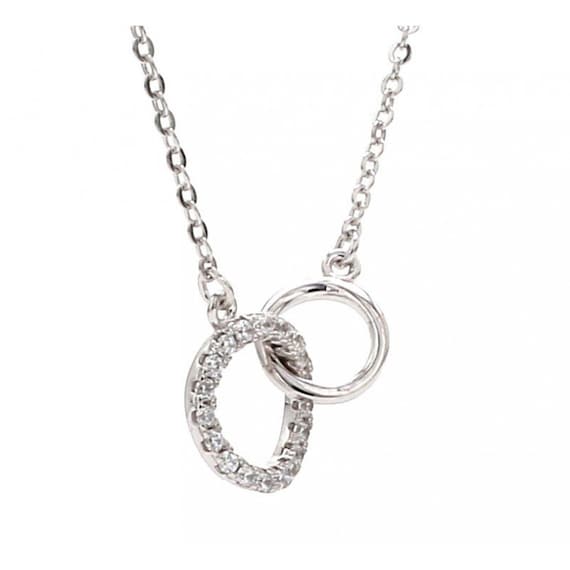 Double Circle Necklace 925 Sterling Silver 0.02 Ct.tw Cubic