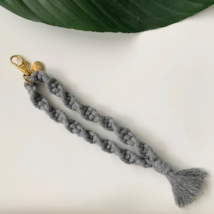 Heather Gray Twisted Wristlet Keychain with Initial Charm | Initial Keychain | Letter Keychain | Name Keychain