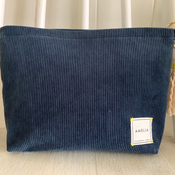 NEW!! Retro Corduroy Makeup Pouch <Classic NAVY> | Travel Pouch | Cosmetic Pouch | Small Pouch | Organizer