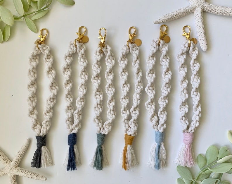 Color Options White Macrame Twisted Wristlet Keychains