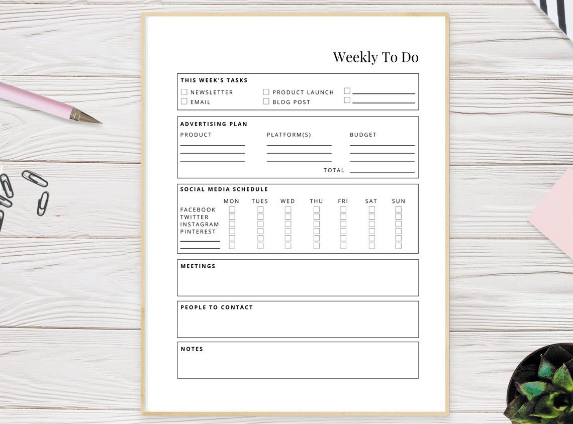 Weekly Business Planner, Side Hustle Planner Printable, Marketing