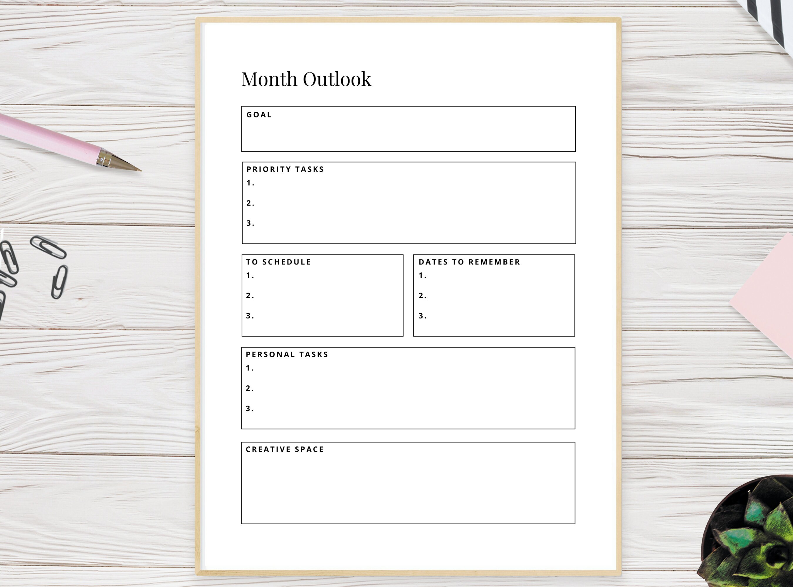 Monthly Planner Printable, Month Outlook Template, Month Review ...