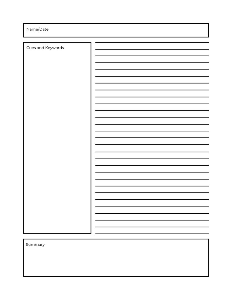 Cornell Note Taking Template Note Taking Printable Classroom | Etsy