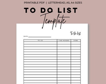 To Do List Template, Daily To Do List, Time Management Tracker, A5 Planner, A4 Planner, Digital Download
