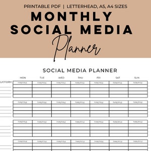 Monthly Social Media Planner Template, Social Media Planner Printable, Digital Marketing Planner, Online Marketing Template
