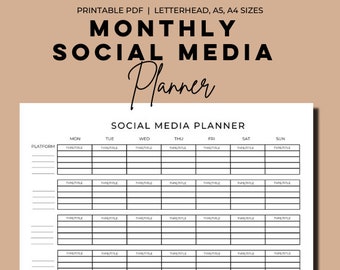 Monthly Social Media Planner Template, Social Media Planner Printable, Digital Marketing Planner, Online Marketing Template