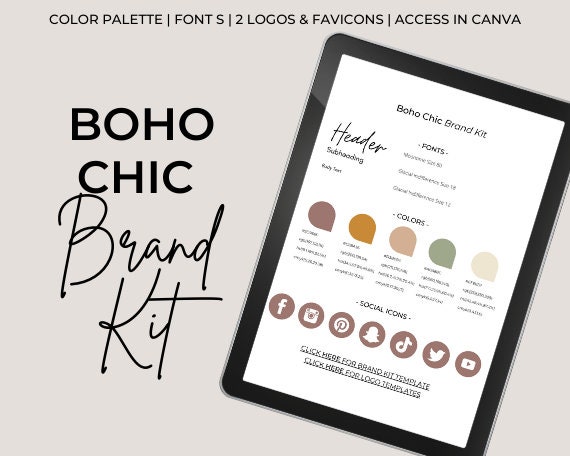 Boho Chic Brand Kit Canva Brand Kit Canva Branding Template -