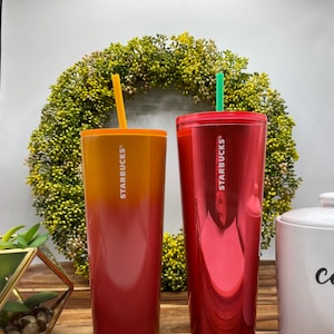 starbucks cups orange and red ombre