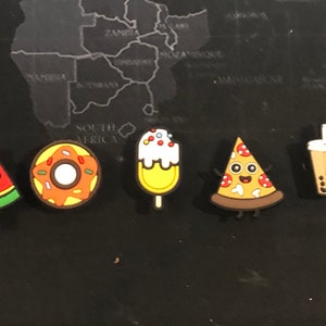 5 pack of Adorable “favorite foods” shoe charms, party favors, shoe decorations, cupcake toppers