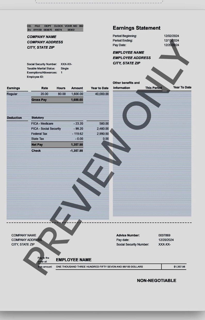 Checkstub Templates Paystub Income Statements Etsy